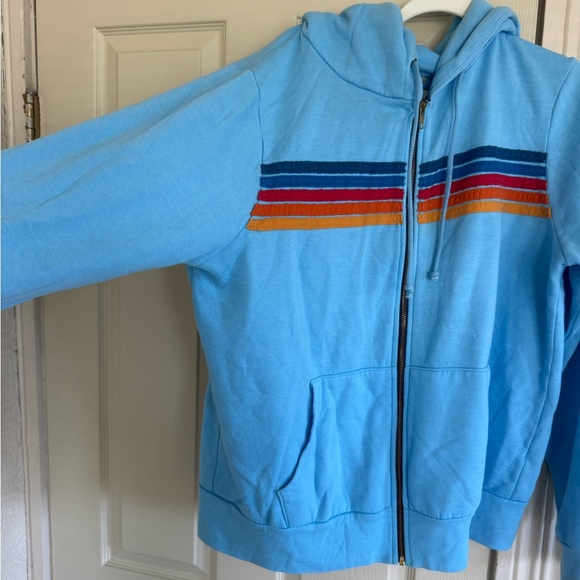 Aviator Nation Light Blue Zip-Up Hoodie with Multicolor Chest Stripes - Picture 5 of 9
